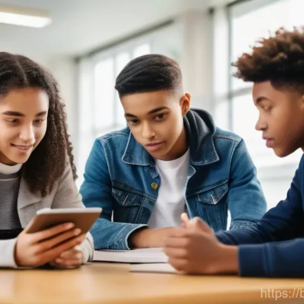 성교육과 청소년의 성적 가치관 - **Prompt:** A diverse group of four teenagers (two boys, two girls) aged 15-17, dressed in casual, m...