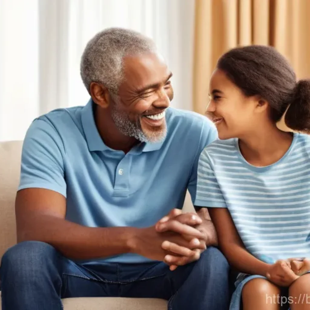 성교육과 윤리 문제 - **Prompt:** A diverse family (father, mother, a pre-teen boy, and a younger girl) is seated comforta...