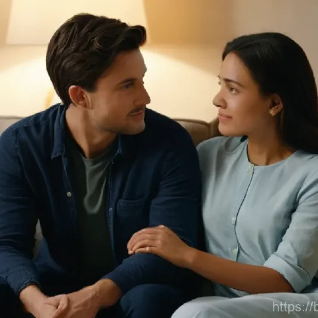 성교육과 연애 심리 - **Prompt:** A serene and warm indoor scene depicting a heterosexual couple in their late 20s to earl...