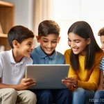 디지털 시대의 성교육 - **Prompt 1: Digital Literacy and Guided Learning**
    "A bright, warm image of a diverse group of f...