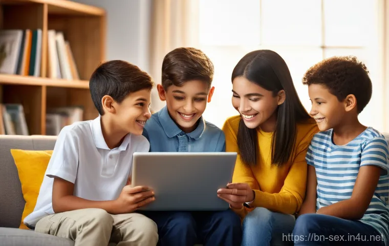 디지털 시대의 성교육 - **Prompt 1: Digital Literacy and Guided Learning**
    "A bright, warm image of a diverse group of f...