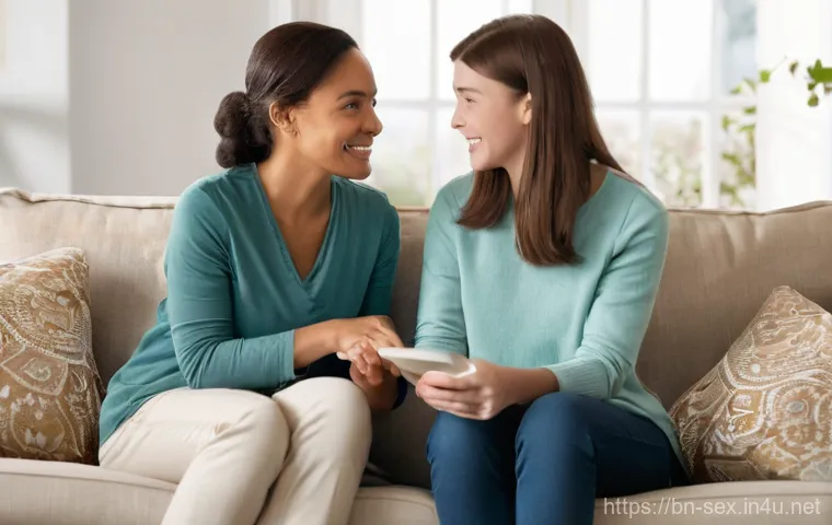 성교육과 부모 상담 - **Prompt 1: Open and Trusting Conversation**
    "A cozy and well-lit living room scene, with soft, ...