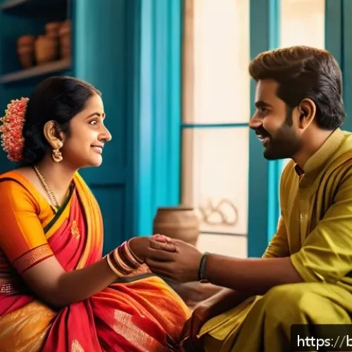 Home 32 성교육과 성적 관계 형성법 - A warm and intimate scene of a Bengali couple sitting comfortably in a cozy living room, engaged in ...